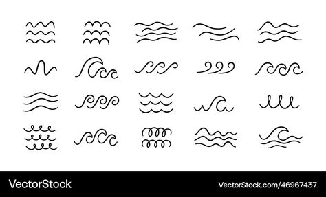 Wave Doodle Simple, Waves Doodle Simple, Water Doodles, Doodle Symbols, Wave Doodle, Icons Hand Drawn, Water Sketch, Tattoos Inspo, Pebble Jewelry