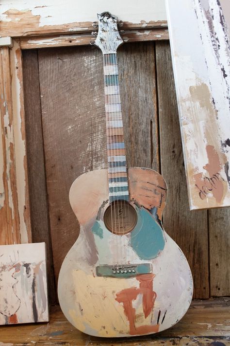 Acoustic Guitar Painting, Deann Hebert Art, Music Id, Acoustic Guitar Art, Painted Ukulele, Ukulele Design, Old Guitar, Guitar Artwork, Ukulele Art