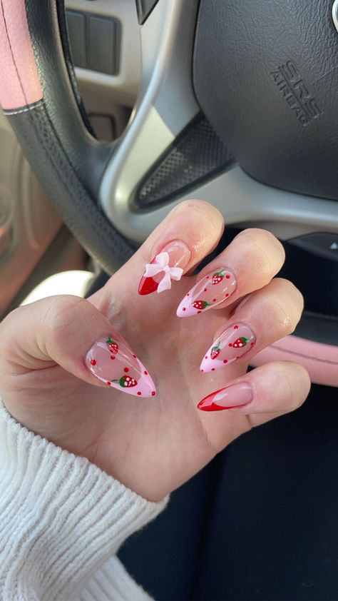 We've rounded up the best nails to add to your inspo board, including cute bow designs and pretty floral nail art ideas! Strawberry Pink Nails, Nails With A Bow, Pin Up Nails, End Of Summer Nails, Creative Nail Ideas, The Best Nails, Strawberry Nails, Bow Nail Designs, Nail Design Glitter