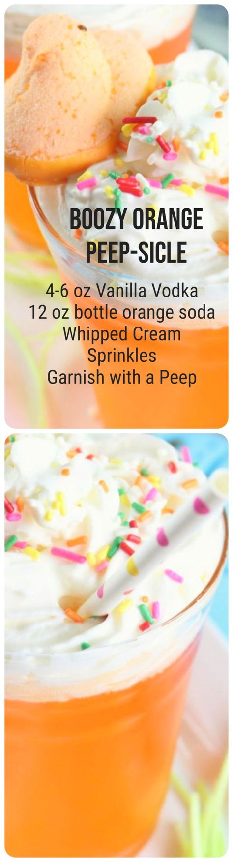 Boozy Orange Peep-sicle Drink Ostara Desserts, Cheap Candy, Marshmallow Peeps, Vanilla Vodka, Orange Soda, Easter Cakes, Easter Egg Hunt, Egg Hunt, Whipped Cream