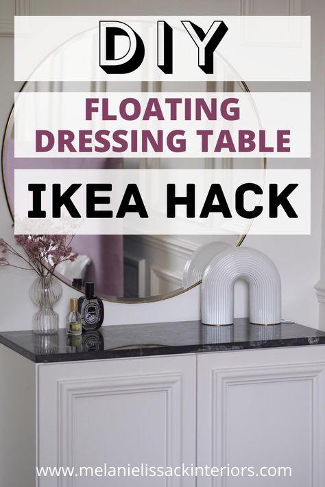 IKEA METOD floating dressing table IKEA hack. Read my step-by-step guide on how I created loads of storage in my bedroom on a budget with this simple, modern dressing table decor idea! Ikea Hack Dressing Table, Ikea Dressing Table Ideas, Diy Dressing Table Ideas, Dressing Table Ikea, Ikea Kitchen Units, Floating Dressing Table, Diy Dressing Tables, Ikea Dressing Table, Wooden Sash Windows