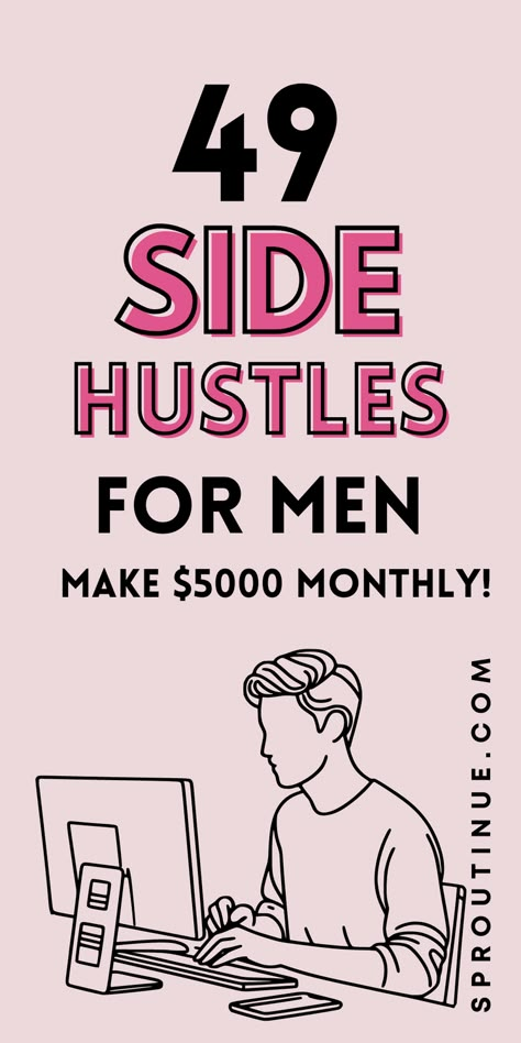 Are you looking for ways to earn extra money? Here are the best side hustle ideas for men. Online Project Ideas, Side Hustle To Make Money, Lucrative Side Hustle, Side Hustles For Men, Sidehustle Extra Money, Men Improvement, Skills To Learn To Make Money, Student Business Ideas, Self Business Ideas