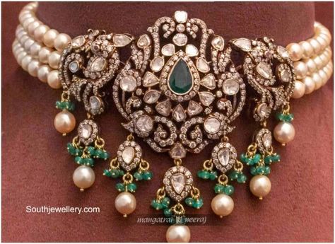 Mangatrai Neeraj Jewellery, Victorian Jewelry Necklace, Polki Pendant, Victorian Choker Necklace, Choker Necklace Designs, Diamond Pendants Designs, Fancy Jewelry Necklace, Diamond Earrings Design, Antique Jewellery Designs