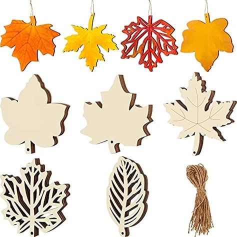 20pcs Fall Wood Cutouts Unfinished Wooden Leaves For Crafts Fall Blank Maple Leaf Wood Pieces Hanging Ornament With Hole 1 Rope For Thanksgiving Harvest Autumn Party Diy Decoration 5 Style | Don't Miss These Great Deals | Temu United Kingdom Fall Party Diy, Harvest Festival Decorations, Wooden Leaves, Leaf Cutout, Wooden Pattern, Wood Painting Art, Wooden Tags, Wooden Cutouts, Fall Crafts Diy