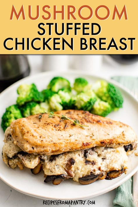 Air Fryer Stuffed Chicken, Healthy Stuffed Chicken, Mushroom Stuffed Chicken Breast, Salmon And Pasta, Mushroom Stuffed Chicken, Baked Stuffed Chicken, Mushroom Filling, Mushroom Stuffed, Stuffed Chicken Breasts