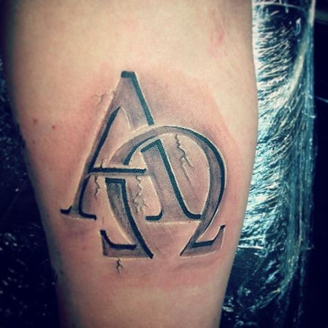 Alfa and Omega done by : @tattoosbytate  Visit the Shop : @lonesparrowtattoostudio Alfa And Omega Tattoo, Alpha Omega Tattoo Design, Alfa Omega Tattoo, Alpha And Omega Tattoo, Elijah Tattoo, Omega Tattoo, Pentacle Tattoo, Alpha And Omega Symbols, Omega Symbol