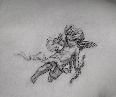 Cherub Sketch, Cupid Drawing, Cherub Tattoo Designs, Baby Angel Tattoo, Cupid Tattoo, Cherub Tattoo, Small Chest Tattoos, Cool Tattoo Drawings, Angel Tattoo Designs