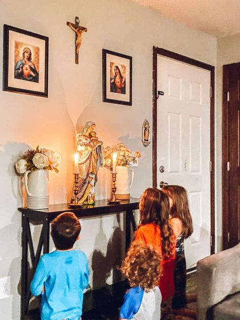 Catholic Altar In Home, Altar At Home Ideas, Catholic Altar Table, Virgin Mary Home Altar, Virgen Mary Altar At Home, Modest Home Decor, Prayer Alter Ideas Home Altar Catholic, Oratory Catholic Home Altar, Family Altar Catholic Home