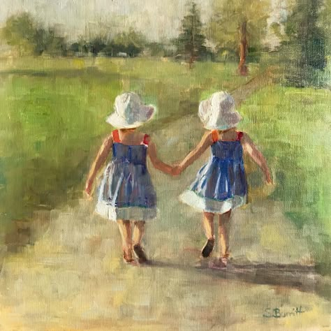 Paintings People Will Buy, 2 Best Friends Painting, Paintings Of Friends, Oil Painting Figurative, Happy Oil Painting, Landscapes With People, Friends Painting Together, Painting About Friendship, Art About Family