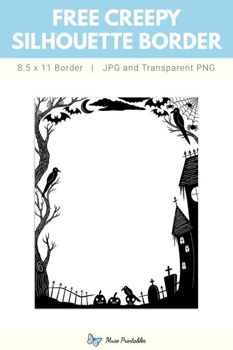 Creepy Border Design, Creepy Silhouette, Printable Borders, Boarders Designs For Projects, Halloween Borders, Printable Border, Borders Free, Bond Paper Design, Halloween Letters