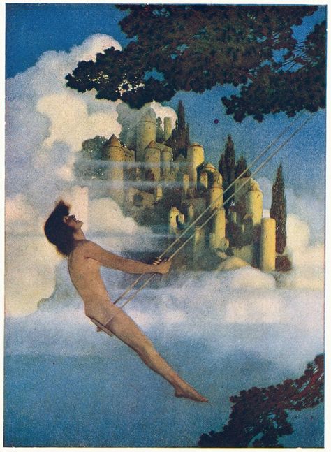 The Dinkey-Bird by Maxfield Parrish - Artvee Max Parish, Maxfield Parrish Illustrations, Golden Age Of Illustration, Maxfield Parrish, Edmund Dulac, Walter Crane, Bird Poster, Childhood Books, Bird Art Print