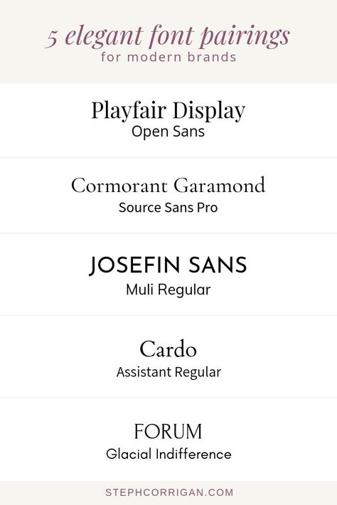 5 elegant font pairings for modern brands | These font combinations are perfect for brands that are trendy, yet timeless. In particular, they work well for new luxury brands in the retail industry. #branding #branddesign #fontpairings #fontcombinations #elegantbranding #luxurybranding Elegant Font Pairings, Free Font Pairings, Typographie Design, Industry Branding, Google Font Pairings, Free Cursive Fonts, Web Typography, Font Love, Bubble Letter Fonts