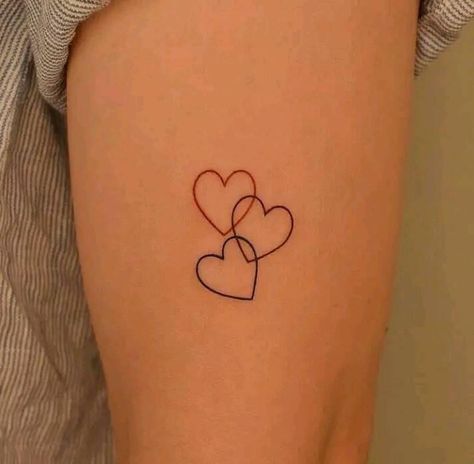 Four Heart Tattoo, 2 Hearts Tattoo, 3 Hearts Tattoo Ideas, Small Heart Tattoo Ideas, 3 Friends Tattoo, Family Heart Tattoos, 3 Hearts Tattoo, Heart Tattoos With Names, Cute Matching Tattoos