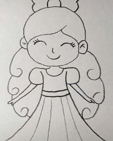 Kawaii Girl Drawings, Easy Girl, Girl Drawing Easy, Easy Cartoon Drawings, Easy Drawing Tutorial, Girl Drawing Sketches, Disney Art Drawings, Easy Drawings For Kids, Cartoon Girl Drawing