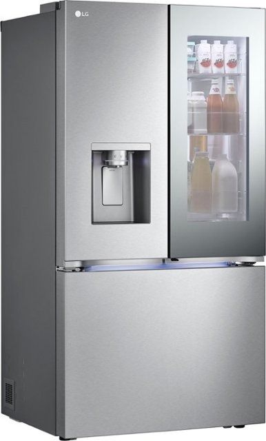 LG 25.5 Cu. Ft. French Door Counter-Depth Smart Refrigerator with Mirror InstaView Stainless Steel LRYKC2606S - Best Buy Lg French Door Refrigerator, Panel Door Design, Top Of Refrigerator, Lg Refrigerator, Ice Bins, Smart Refrigerator, Freezer Organization, Refrigerator Lg, Counter Depth