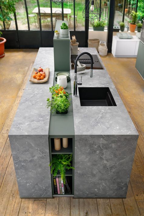 Naturally Modern - Schmidt Kitchen and Interior Solutions Concrete Countertops Kitchen Diy, Design My Kitchen, Kitchen Design Layout, Concrete Countertops Kitchen, Modern Kitchen Cabinet Design, Kitchen Showroom, Outdoor Kitchen Design Layout, Outdoor Kitchen Patio, Concrete Kitchen