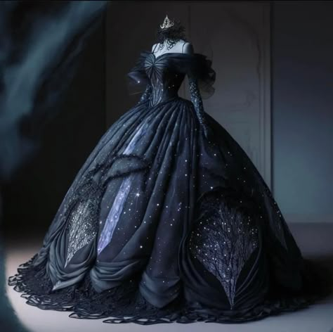 Dark Queen Outfit, Princess Ball Gowns Fantasy Fairytale, Gothic Ballgown, Evermore Wedding, Gothic Ball Gown, Gown Aesthetic, Ball Gowns Fantasy, Black Quinceanera Dresses, Black Wedding Gowns