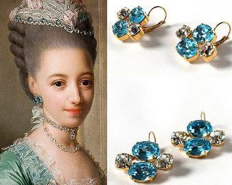 18th Century Jewelry, Paste Jewelry, Georgian Jewelry, Royal Tiaras, Blue Crystal Earrings, Historic Clothing, Oc Inspo, Historical Jewellery, Aquamarine Earrings