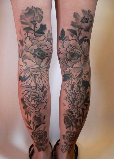 Calf Tattoos For Women, Wildflowers Tattoo, Back Of Leg Tattoos, Peony Flower Tattoos, Thumb Tattoos, Best Leg Tattoos, Lower Leg Tattoos, Leg Tattoos Women, Thigh Tattoos Women