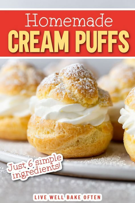 How to Make Homemade Cream Puffs Croatian Desserts, Cream Puffs Recipe Easy, Homemade Cream Puffs, Cream Puffs Easy, بيتي فور, Cream Puffs Recipe, Cream Puff Filling, Classic French Desserts, Cream Puff Recipe