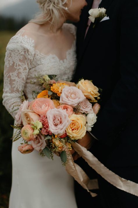 Wedding Bouquets September, September Wedding Bouquets, Apricot Lisianthus, Ranunculus Yellow, Coral Ranunculus, Yellow Bridal Bouquet, Apricot Wedding, Yellow Bridal Bouquets, Elopement Bouquet