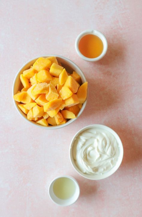 Insanely Delicious Mango Frozen Greek Yogurt - Lindsay Pleskot, RD Mango Greek Yogurt, Mango Frozen Yogurt, Frozen Greek Yogurt, Yogurt Pops, Frozen Yoghurt, Frozen Yogurt, Greek Yogurt, Yogurt, Mango