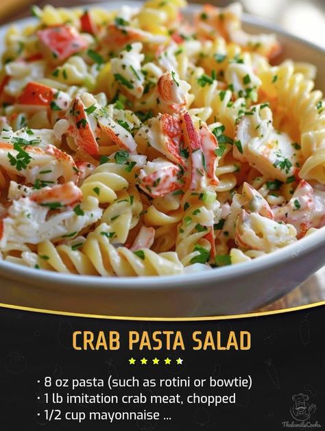 Crab Pasta Salad, Crab Pasta, Crab Salad Recipe, Pasta Salad Ingredients, Seafood Pasta Recipes, Seafood Entrees, Easy Meat Recipes, Crab Salad, Easy Pasta Salad