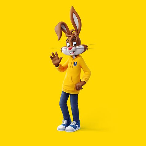 Nesquik - Quicky on Behance Nesquik Rabbit, Nesquick Bunny, Nesquik Bunny, Dynamic Action, Iconic Characters, Character Design, Milk, The World, Yellow