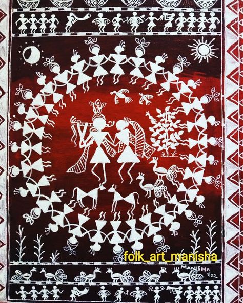 Warli Arts, Warli Drawing, Music Art Painting, Warli Paintings, Art Krishna, Worli Painting, Indian Motif, Ancient Drawings, Warli Art