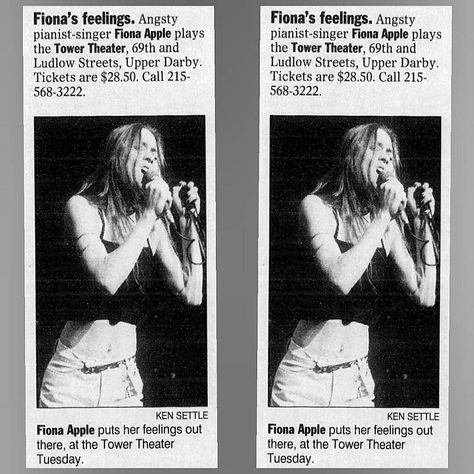 Fiona Apple on Instagram: “Press announcement of a Fiona Apple's concert published on The Philadelphia Inquirer, May 21, 2000. #fionaapple #pressannouncement #concert…” Fiona Apple Angel Wings, Fiona Apple Tour Poster, Fiona Apple Poster Black And White, Fiona Apple Aesthetic Wallpaper, Fiona Apple Phone Wallpaper, Fiona Apple Lockscreen, Fiona Apple Wallpaper Iphone, Fiona Apple Wallpaper, Fiona Apple Poster