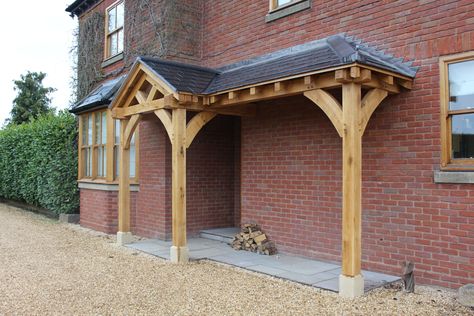 Portico Roof Design, Timber Porch Front Entry, House Frontage Ideas, Front Door Roof Ideas Entrance, Flat Roof Porch Entrance, Front Porch Design Entrance, Porch Roof Styles, Cottage Front Garden, Porch Roof Design