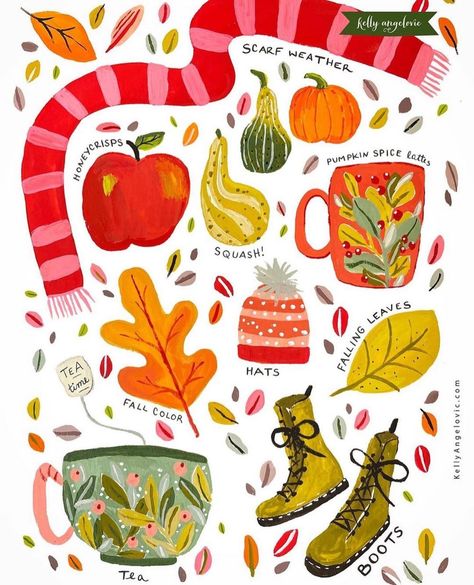 November Illustration, Fall Illustration, Happy Birthday Sunshine, Flat Drawings, Summer Illustration, Autumn Illustration, Winter Illustration, Art Hobbies, Illustration Quotes