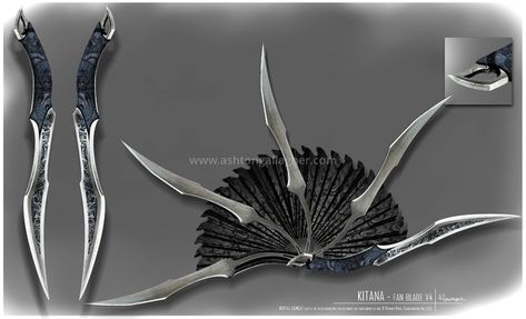 ashtongallagher.com - KitanaProp Concept: Fan Blade Fan Blade Art, Prop Concept, Cybernetic Arm, Props Concept, Pretty Knives, Fantasy Props, Cool Swords, Fan Blades, Concept Art