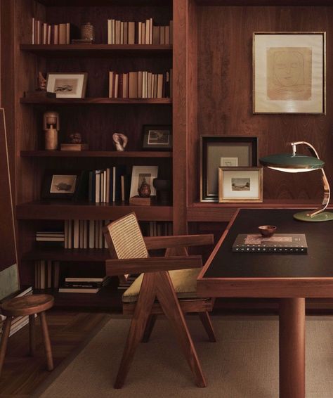 Dark Brown Library, Dark Wood Bookcase, Office Movie, Wood Book, Wood Bookcase, Movie Room, Dark Wood, Work From Home, Working From Home