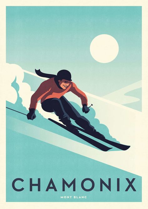 Chamonix Ski Travel Poster | Veerle's Blog 4.0 Retro Ski Poster, Snowboard Cake, Skiing Illustration, Ski Illustration, Ski Art Print, Ski Artwork, Graphic Mountain, Ski Travel, Skiing Art