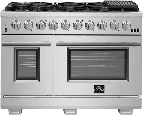 Amazon.com: FORNO Capriasca Full Gas 48" Inch. Freestanding Range with 8 Sealed Burners Cooktop - 6.58 Cu.Ft. Double Gas Convection Oven Capacity, Stainless Steel Heavy Duty Cast Iron Grates. : Appliances Freestanding Range, Microwave Drawer, Convection Cooking, Dual Fuel Ranges, Iron Grate, Wall Mount Range Hood, Steel Racks, Appliance Packages, Gas Oven