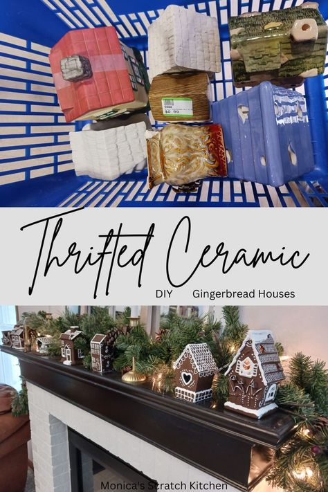 spray painted gingerbread Gingerbread House With Chimney, Doll House Gingerbread House Diy, Diy Ceramic Christmas Village, Ceramic Gingerbread House Diy, Gingerbread House Ceramic, Diy Fake Gingerbread House, Faux Gingerbread House Diy, Diy Gingerbread Village, Diy Gingerbread Houses