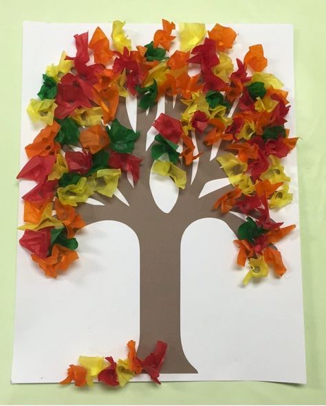 Fall Tissue Paper Tree                                                                                                                                                                                 More Tissue Paper Tree, Tissue Paper Trees, Paper Tree Craft, Tissue Paper Art, Tissue Paper Crafts, Fall Arts And Crafts, Fall Art Projects, Easy Fall Crafts, Paper Tree