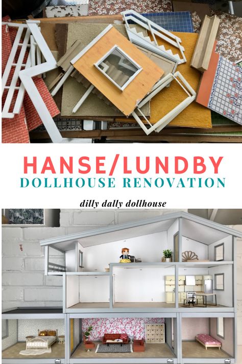 Renovation/makeover process of a vintage Hanse dollhouse (Lundby scale) ~ from parts to assembly ~ dillydallydollhouse 1:16 Scale Dollhouse Furniture, Lundby Dollhouse Diy, Lundby Dollhouse Makeover, Dollhouse Diy Furniture, Dollhouse Renovation, Blythe Crochet, Lundby Dollhouse, Dollhouse Makeover, Dilly Dally