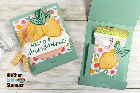 Simply Citrus Alternate Idea - Pocket Matchbook Treat Tutorial Sweet As A Peach, Hershey Candy, 3d Ideas, Sweet Citrus, Candy Holder, Treat Holder, Craft Show Ideas, Stamping Ideas, Cute Fruit