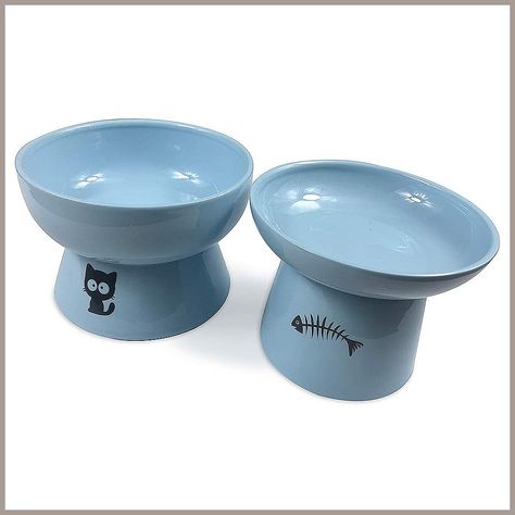 FOREYY Raised Cat Food and Water Bowl Set, Elevated Ceramic Cat Feeder Bowls with Anti Cat Food And Water Bowl, Feline Anatomy, Cat Area, Cat Water Bowl, Cat Food Bowl, Cat Feeder, Ceramic Cat, Pet Kitten, Water Bowl