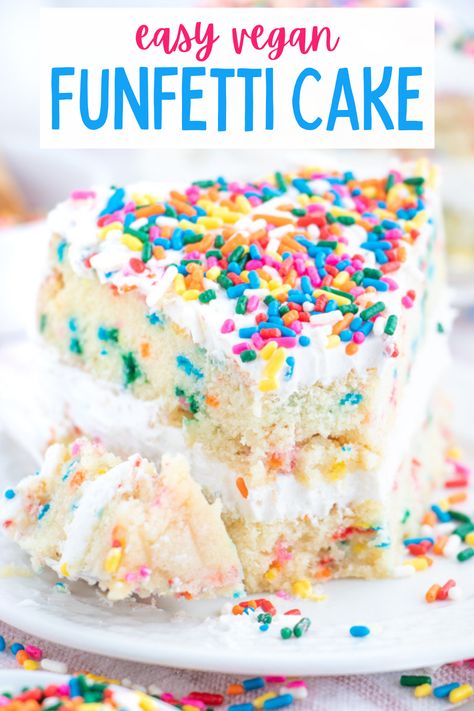 Dairy Free Rainbow Cake, Funfetti Cake Vegan, Eggless Funfetti Cake, Dairy Free Confetti Cake, Vegan Funfetti Cupcakes, Easy Dairy Free Cake, Vegan Confetti Cake, Dairy Free Funfetti Cake, Vegan Cake Recipes Easy