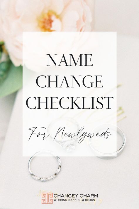 If you’re planning on legally changing your name after your wedding, it’s important to make sure you change your name everywhere to avoid any missteps with paperwork or travel in the future. We have created a useful name change checklist for newlyweds to ensure you don't miss anything!  #namechangechecklist #newlyweds Married Name Change List, Name Change List After Marriage, Wedding Name Change Checklist, Change Name After Wedding, Changing Name After Marriage Checklist, Name Change Checklist Marriage, Change Name After Marriage, Wedding Name Change, Marriage Name Change