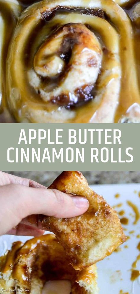 These apple butter cinnamon rolls are seriously one of the most amazing cinnamon roll recipes out there. It's got the flaky deliciousness of a normal cinnamon roll, but it adds a kick of apple and it's amazing. #breakfast #brunch #cinnamonroll Butter Cinnamon Rolls, Apple Rolls, Breakfast Cinnamon, Cinnamon Roll Recipes, Cinnamon Roll Recipe Homemade, Sweet Roll Recipe, Apple Cinnamon Rolls, Veggie Recipe, Butter Cinnamon