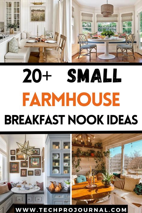 I’m loving these small farmhouse breakfast nook ideas! They bring cozy charm to any kitchen with rustic tables, comfy benches, and lots of natural light. Small farmhouse breakfast nook ideas are perfect for a warm and inviting space where everyone can gather. Kitchen Table Corner Ideas, Breakfast Nook Farmhouse Style, Farmhouse Kitchen Breakfast Nook, Breakfast Room Ideas Farmhouse, Small Dining Nook Ideas Cozy, Modern Farmhouse Breakfast Area, Breakfast Nook Benches, Kitchen Design With Breakfast Nook, Banquette Breakfast Nook