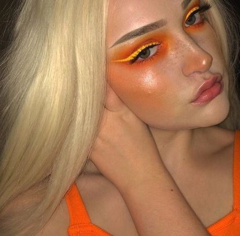 Orange Eyeshadow Looks, Orange Eye Makeup, Orange Eyeshadow, Yellow Makeup, Orange Makeup, Orange Blush, Princess Makeup, Makeup Goals, Glam Makeup