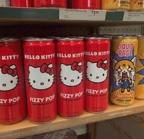 (@/sagelovesclothes) on instagram Hello Kitty Pop, Pop Drink, Hello Kitty Plush, Mini Fridge, Hello Kitty Wallpaper, Ipad Wallpaper, Energy Drinks, Lemonade, Hello Kitty