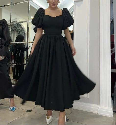 Black Dress With Poofy Sleeves, Front Bow Dress, Black Prom Dress Puffy Sleeves, Black Dress Puffy Sleeves, Black Puffy Dress, Black Puffy Sleeve Gown, Black A-line Puff Sleeve Formal Dress, Civil Dress, Dress With Puffy Sleeves