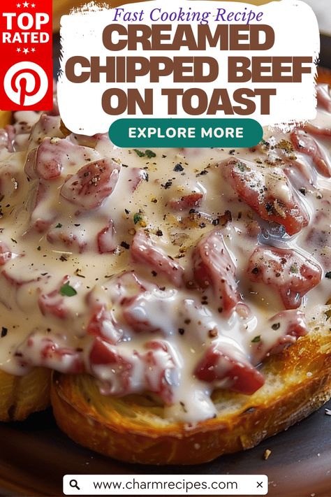 Homemade Creamed Chipped Beef on Toast Creamed Chipped Beef On Toast, Chipped Beef On Toast, Beef On Toast, Creamed Chipped Beef, Beef Tip Recipes, Creamed Beef, Best Sandwich Recipes, Chipped Beef, Cheap Food