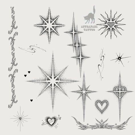 Ethereal Star Tattoo, Lower Back Star Tattoos, Star Tattoos Designs, Gothic Star Tattoo, Chrome Star Tattoo, Diamond Star Tattoo, Cool Star Tattoos, Star Burst Tattoo, Gap Filler Tattoo Design